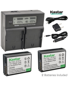 Kastar LCD Dual Fast Charger & 2 x Battery for Canon LP-E10, LC-E10 and Canon EOS 1100D, EOS 1200D, EOS Rebel T3, EOS Rebel T5, EOS Kiss X50, EOS Kiss X70 DSLR Camera & Canon LPE10 Grip
