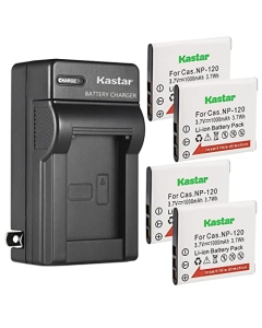 Kastar 4-Pack Battery and AC Wall Charger Replacement for Casio NP-120 CNP120 Battery, Casio BC-120 Charger, Casio Exilim EX-ZS15, Exilim EX-ZS20, Exilim EX-ZS26, Exilim EX-ZS27, Exilim EX-ZS28 Camera