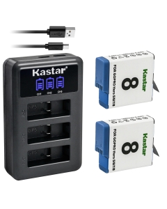 Kastar 2 Pack Battery and LCD Triple USB Charger Compatible with GoPro HERO8 HERO 8, AHDBT-801, AHBBP-801, AHDBT-501, AHBBP-501, AABAT-001, SPJB1B, HERO, 601-27537-000, 601-10197-000, HERO 2018 Camera