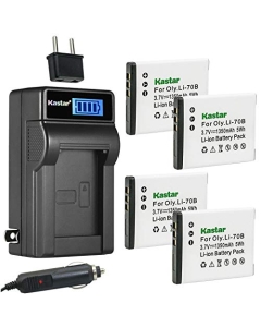Kastar 4-Pack Li-70B Battery and LCD AC Charger Compatible with Olympus Li-70B Li70B Battery, Olympus Li-70C Li70C Charger, Olympus VR-120, VR-130, VR-140, VR-145, X-940, X-990 Digital Cameras