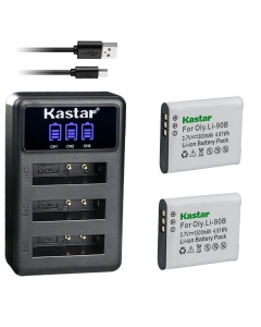 Kastar 2 Pack Battery and LCD Triple USB Charger Compatible with Olympus Tough TG-Tracker, Stylus SH-1, Stylus SH-2, Stylus SH-3, Stylus SH-50, Stylus SH-60, Stylus SP-100, Stylus SP-100 iHS Cameras