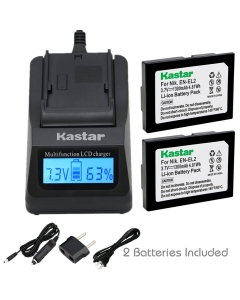 Kastar Ultra Fast Charger (3X Faster) Kit and Battery (2-Pack) for Nik EN-EL2 Work with Nik Coolpix 2500, Nik Coolpix 3500, Nik Coolpix SQ500 Digital Camera