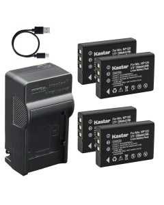 Kastar 4-Pack Battery and AC & USB-C Charger, Compatible with NP-120 PX1657 D-LI7 DB-43 BP-1500S, Fujifilm FinePix F10 F11 M603, Toshiba H30 X100, Pentax Optio, Ricoh Caplio, Ordro HDV, Zohulu 4K