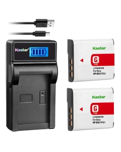 Kastar Battery (X2) & LCD Slim USB Charger for Sony NP-BG1 NPBG1 NP-FG1 NPFG1 and Cyber-Shot DSC-W120 W150 W220 DSC-H3 H7 H9 H10 H20 H50 H55 H70 DSC-HX5V DSC-HX7V DSC-HX9V DSC-HX10V DSC-HX30V