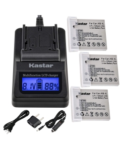 Kastar Ultra Fast Charger(3X Faster) Kit and Battery (3-Pack) for Canon NB-4L, CB-2LV and Canon PowerShot SD1000 SD1100IS SD1400IS SD200 SD30 SD300 SD400 SD430 SD600