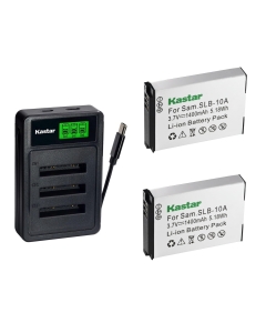 Kastar 2-Pack Battery with LZD3 Triple Charger Compatible with Samsung SLB-10A JVC BN-VH105 Sealife SLB10A Toshiba PA5081 BenQ DLI-301 Zoom BT-02, Samsung WB700 WB800F WB850F, JVC GC-XA2, Zoom Q4 Q4n