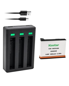 Kastar 1-Pack IS360X3B Battery and Triple USB Charger Compatible with Insta 360 X3 Rechargeable Lithium Polymer Battery, Insta360 X3 72MP Waterproof 5.7K 360° VR AI Action Helmet Camera
