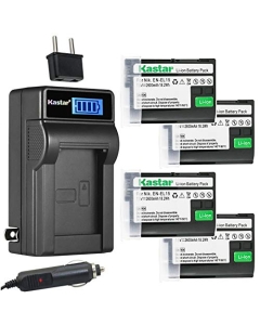 Kastar 4-Pack EN-EL15 Battery and LCD AC Charger Compatible with Nikon 1 V1, D500, D600, D610, D750, D780, D800, D800E, D810, D810A, D850, D7000, D7100, D7200, D7500, Z 6, Z6, Z 7, Z7, Z 7 Q3, Z7Q3