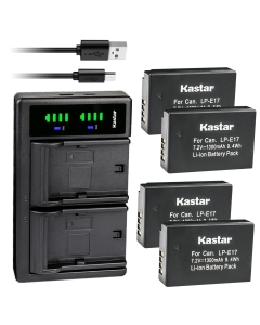 Kastar 4-Pack Battery and LTD2 USB Charger Replacement for Canon LP-E17 LPE17, 9967B02 Battery, BG-E18 IR Battery Grip, Canon EOS R8, EOS R50, EOS R100 Mirrorless, EOS 200D, EOS750D, EOS850D Camera