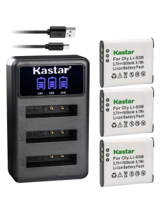 Kastar 3 Pack Battery and LCD Triple USB Charger Compatible with Pentax Optio RZ18, Megazoom X70, Optio WG-1, WG-1 GPS, Optio WG-2, WG-2 GPS, Optio WG-3, Optio WG-3 GPS, Optio WG-4, Optio WG-5 GPS