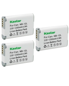 Kastar 3-Pack NB12L Battery 3.6V 2300mAh Replacement for Canon NB-12L, NB-12LH Battery, Canon CB-2LG, CB-2LGE Charger, Canon PowerShot G1 X Mark II, PowerShot N100, VIXIA mini X (LEGRIA mini X) Camera
