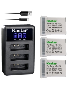 Kastar 3 Pack Battery and LCD Triple USB Charger Compatible with Canon NB-13L NB13L, NB-13LH NB13LH Battery, Canon CB-2LH, CB-2LHE, CB-2LHT Charger, Canon PowerShot G9 X, PowerShot G9 X Mark II Camera