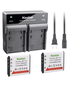 Kastar 2X Battery + AC Dual Charger for Cas NP-110 NP-160 JVC BN-VG212 BN-VG212U and Cas Exilim EX-FC200S EX-Z2000 EX-Z2200 EX-Z2300 EX-Z3000 EX-ZR10 EX-ZR15 EX-ZR20 EX-FC500S EX-ZR50 EX-ZR55