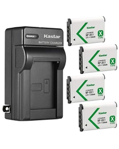 Kastar 4-Pack NP-BX1 Battery and AC Wall Charger Replacement for Sony HDR-MV1, HDR-PJ240, HDR-PJ240E, HDR-PJ270, Cyber-Shot DSC-RX1R II RX1RM2 DSC-HX99 DSC-RX1 Camera, Sony Shooting Grip VCT-SGR1