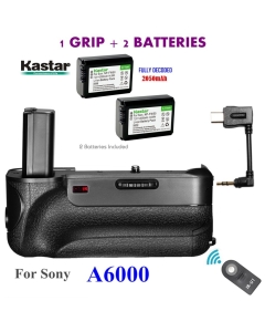 Kastar Infrared Remote Control Professional Vertical Battery Grip (Built-in 2.4G Wireless Contro) + 2 x NP-FW50 Replacement Batteries for Sony ILCE-A6000 / A6000 Digital SLR Camera