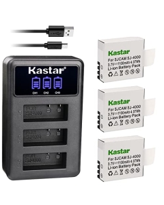 Kastar Battery 3 Pack and LCD Dual Charger for Eken PG1050 & Eken H8 Eken H8 Pro H8R Eken H9 Eken H9R EKO Full HD 1080p WiFi EKO HD 720p EKO Ultra HD 4K WiFi Evolveo MiniDVR DV Evolveo Sportcam A8