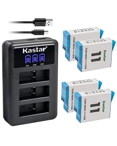 Kastar 4 Pack Battery and LCD Triple USB Charger Compatible with GoPro ADDBD-211 ADBAT-001 ADDBD-001 Battery, GoPro HERO11 HERO 11 Black Action, HERO10 Black Edition, HERO9 Black Edition Action Camera