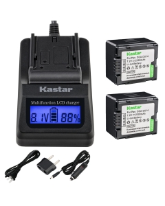 Kastar Charger and CGA-DU14 Battery (2-Pack) Replacement for Panasonic VBD140 VBD210 PV-GS120 GS150 GS180 GS320 GS400 GS500 SDR-H250 H280 VDR-M75 M95 M250, Hitachi DZ-BP21SJ DZ-BP14S DZ-BP7S DZ-BP14SW
