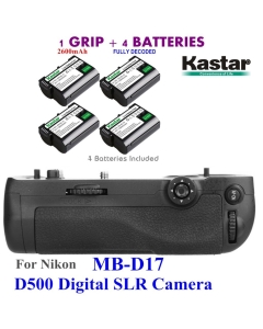 Kastar Pro Multi-Power Vertical Battery Grip (Replacement for MB-D17) + 4X EN-EL15 Replacement Batteries for Nikon D500 Digital SLR Camera