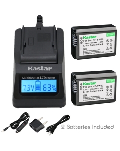 Kastar Fast Charger and Battery (2-Pack) for Sony NP-FW50, NPFW50 and Alpha 7, a7, a7R, a3000, a5000, a6000, NEX-3, NEX-5, NEX-6, NEX-7, NEX-C3, NEX-F3, SLT-A33, SLT-A35, SLT-A37, SLT-A55V, DSC-RX10