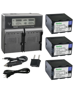 Kastar 3-Pack Battery and AC LCD Dual Fast Charger Compatible with JVC SSL-JVC50, SSLJVC50, JVC50, SSL-JVC70, SSLJVC70, JVC70, SSL-JVC75, SSLJVC75, JVC75, BN-S8I50, BNS8I50 Battery