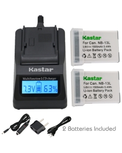 Kastar Decoded Battery 2-Pack and Fast Charger for Canon NB-13L NB13L CB-2LH and Canon PowerShot G5 X, G7 X, G7 X Mark II, G9 X, G9 X Mark II, PowerShot SX620 HS, SX720 HS, SX730 HS, G1 X Mark III