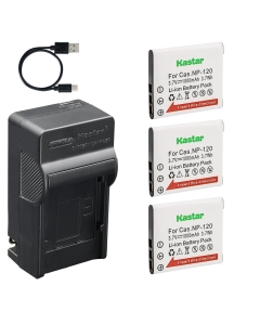 Kastar 3-Pack CNP-120 Battery and AC & USB-C Charger, Compatible with Casio Exilim EX-S200 S300 Z31 Z680 Z690 Z770 Z780 Z790 Z880 Z890 Z900 Z910 ZS10 ZS12 ZS15 ZS20 ZS26 ZS27 ZS28 ZS30 ZS35