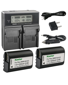 Kastar 2-Pack Battery and AC LCD Dual Fast Charger Compatible with Panasonic DMW-BLK22 Lithium-Ion Battery, Panasonic DMW-BTC15 Battery Charger, Panasonic Lumix DC-S5 DC-S5KK Mirrorless Digital Camera