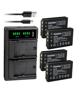Kastar 4-Pack Q120 Battery and LTD2 USB Charger for FHD Bridge Camera, Zoom Q8 Recorder, Bell & Howell B35HDZ Camera