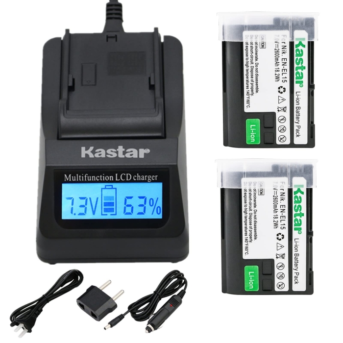 thumbnail interactive-video image 1 of Kastar LCD Battery Charger For Nikon EN-EL15 – Fits D850, D7000, D7100 – Includes 2600mAh Li-Ion Battery 1 of 6